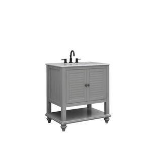 Home Decorators Collection Hamilton 31 in. W x 22 in. D x 35 in. H Open Shutter Bathroom Vanity in Grey with Grey Granite Top 19084-VS31-GR