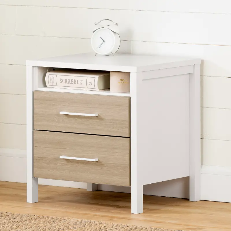 Contemporary Elm and White Nightstand - South Shore