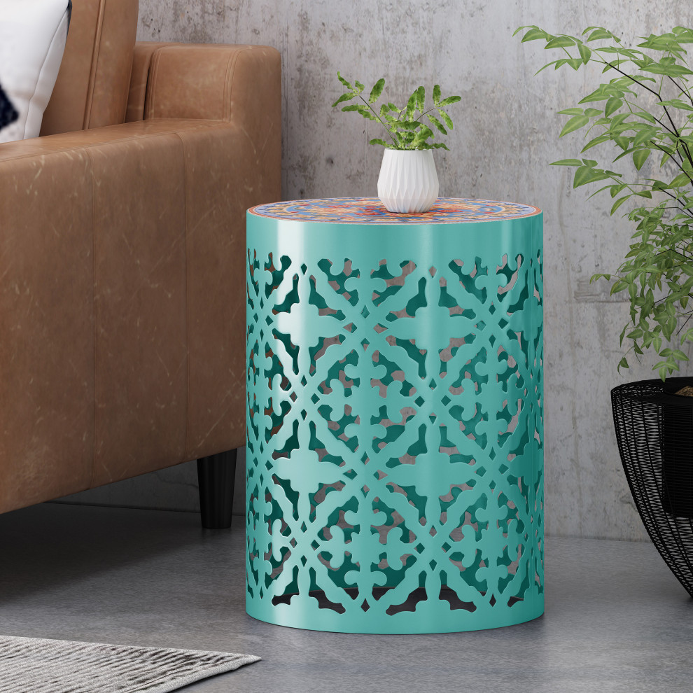 Will Indoor Lace Cut Side Table With Tile Top   Mediterranean   Side Tables And End Tables   by GDFStudio  Houzz