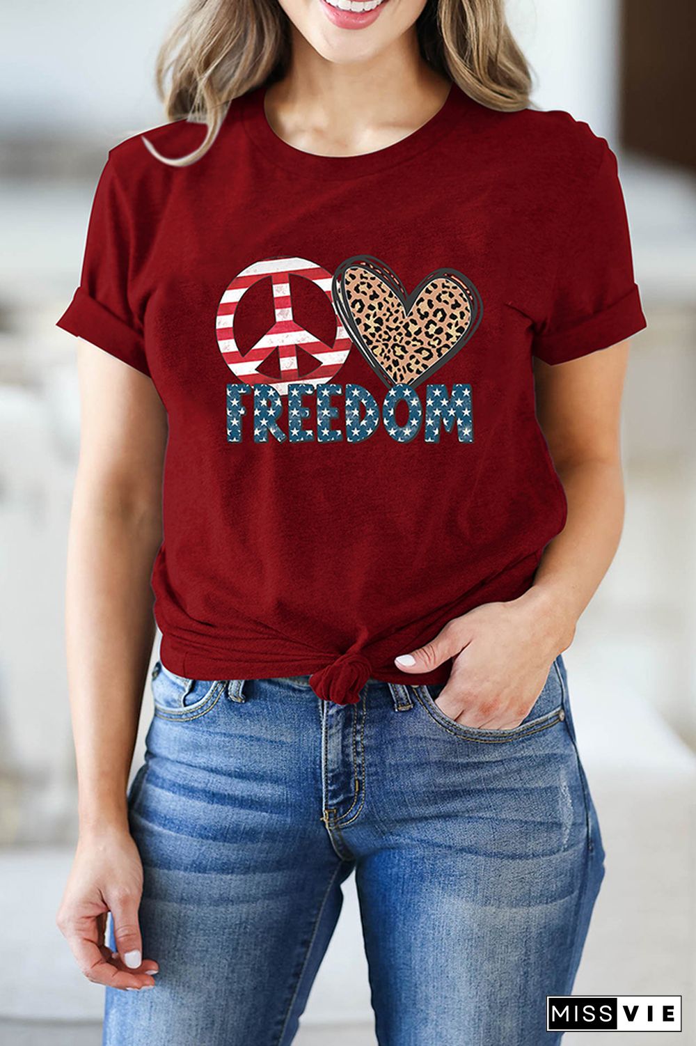 Peace Love Freedom Print Short Sleeve Graphic Tee Wholesale