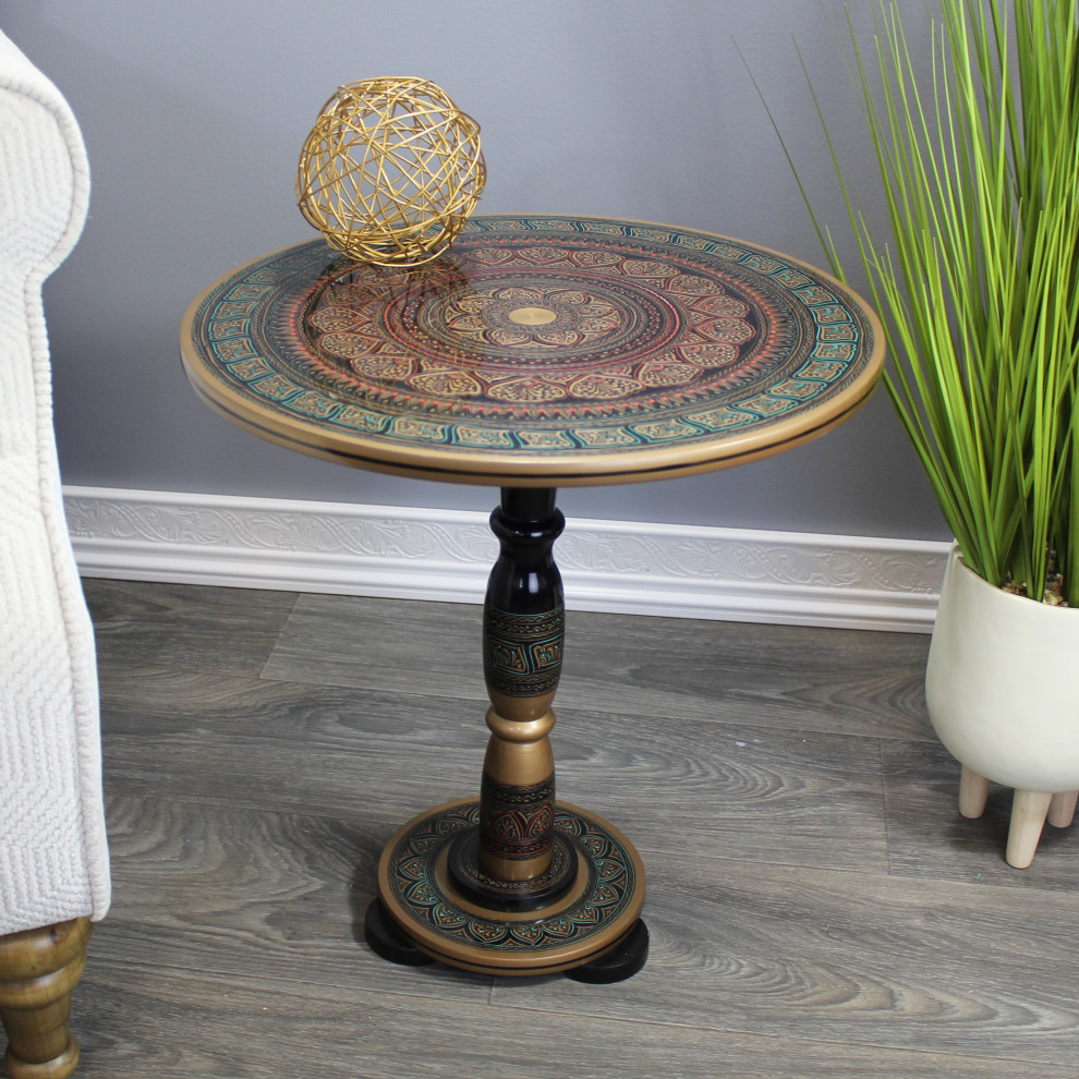 Natural Geo Rosewood Round Wooden 18 quotAccent Table   Army Green   Traditional   Side Tables And End Tables   by Natural Geo Home Furnishings  Houzz