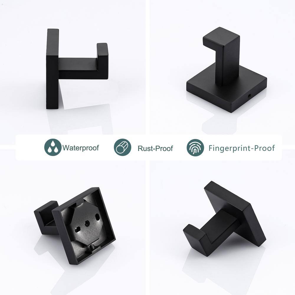 ALEASHA J-Hook Wall Mounted Hook RobeTowel Hooks in Black 4-Pieces AL-8J601BX4