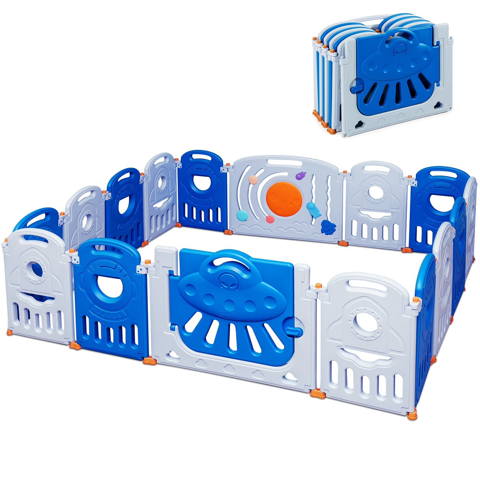 Costzon Baby Playpen - 16 Panel Foldable Thicken Baby Play Yards (Blue, 16-Panel)