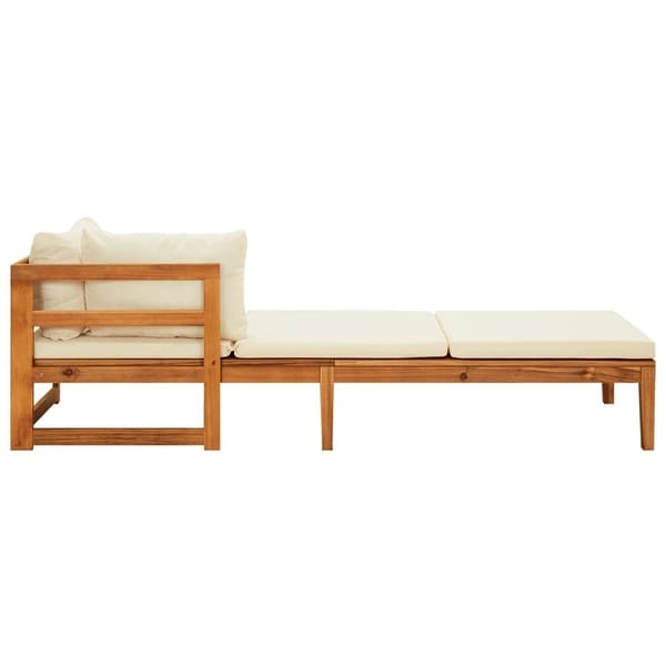 2 pcs Sun Loungers with Cream White Cushions Acacia Wood for Patio