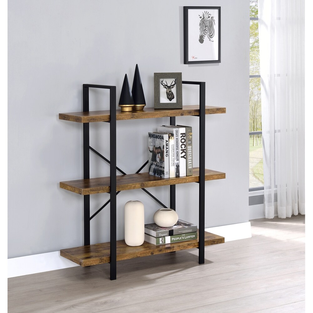 Coaster Furniture Cole Antique Nutmeg and Black 3 Shelf Bookcase