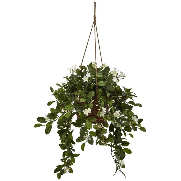 Nearly Natural 16-in Mixed Stephanotis Hanging Basket