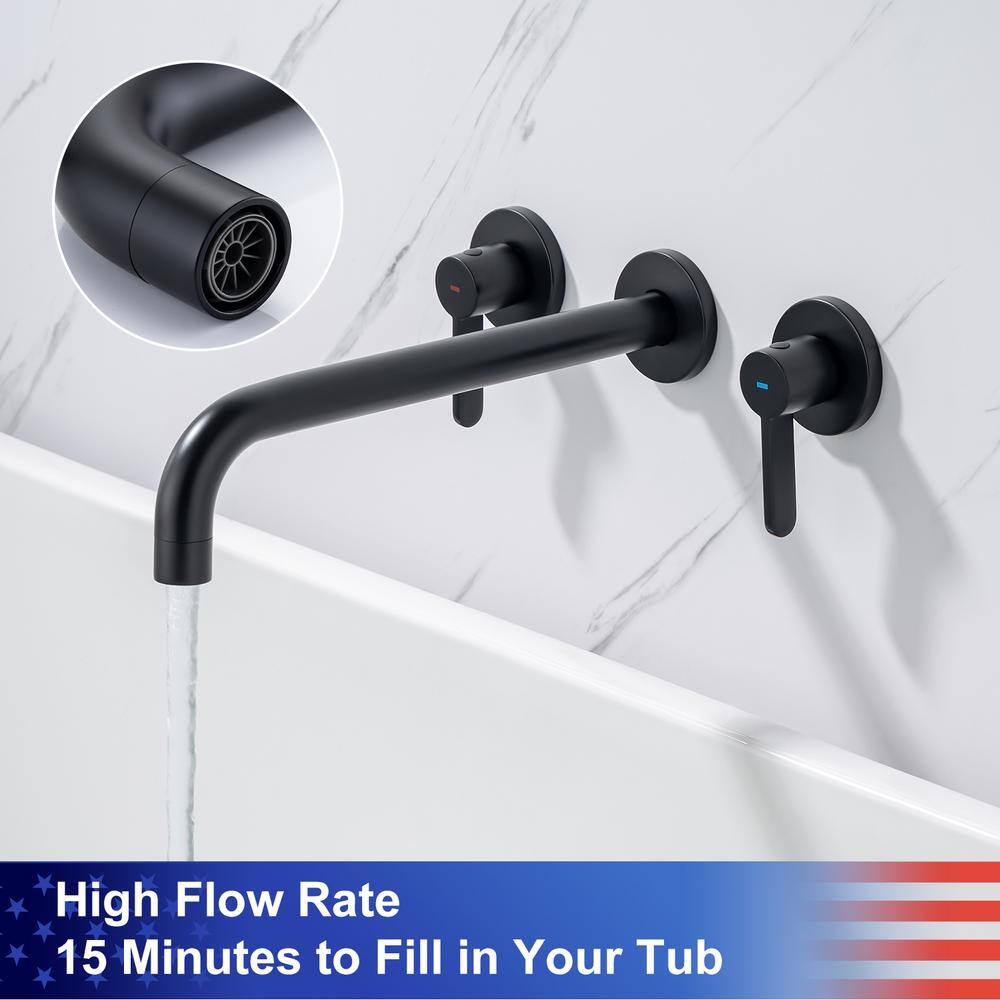 RAINLEX 8014 2-Handle Wall Mount Tub Faucet with High Flow Rate and Long Spout in Matte Black RX8014H