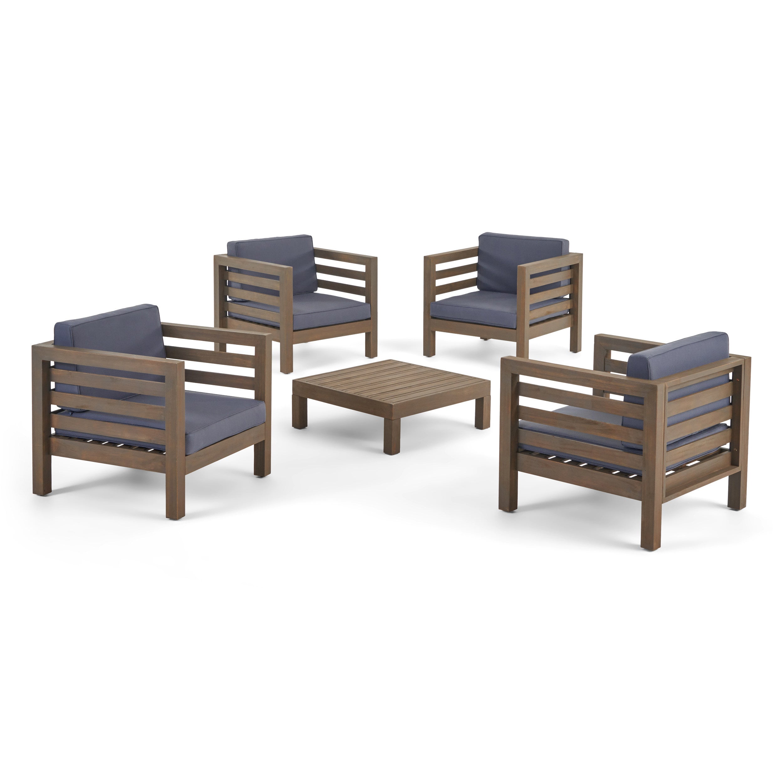 Emma Outdoor 4 Seater Acacia Wood Club Chair and Coffee Table Set