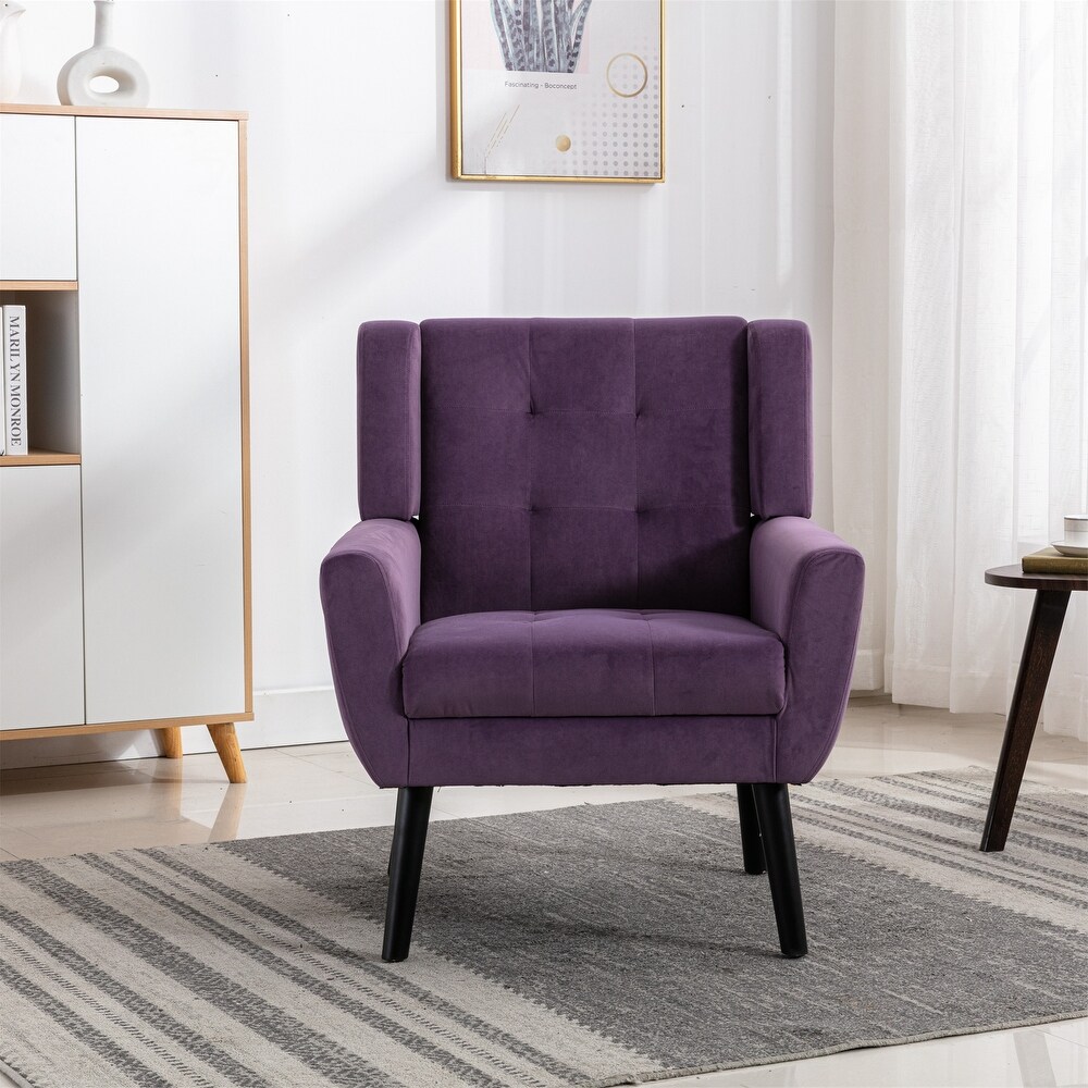 Accent Chair  Mid Century Modern Comfy Reading Chair Upholstered Velvet Armchair for Bedroom  Living Room Lavender Purple