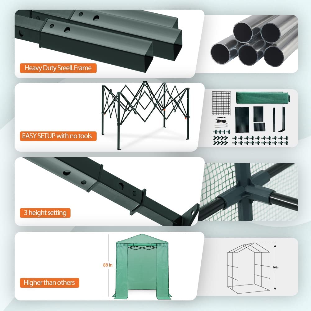 EAGLE PEAK 6'x4' Portable Walk-in Greenhouse Instant Pop-up Indoor Outdoor Plant Gardening Green House Canopy