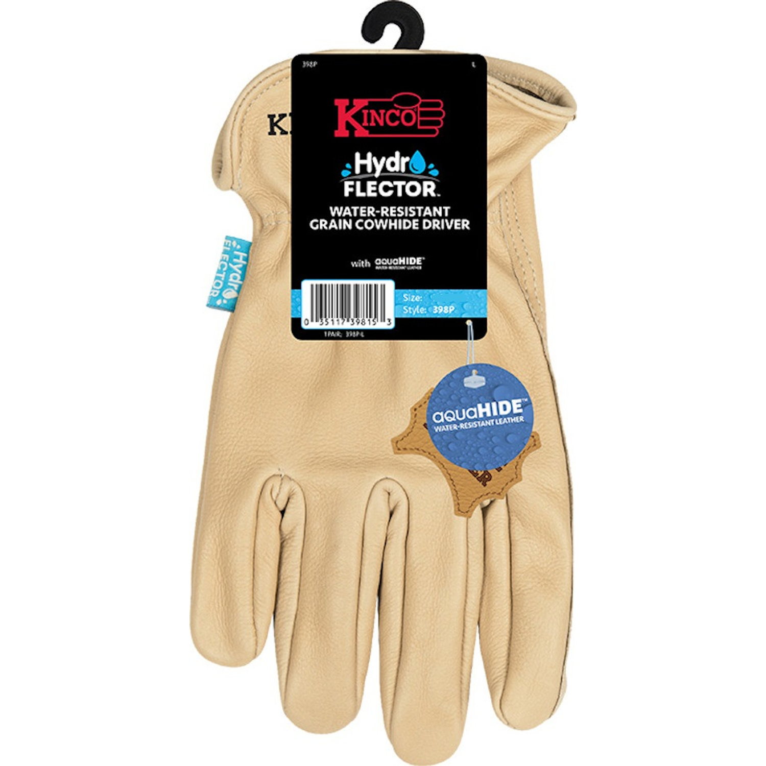 Kinco Hydroflector Men\u0027s Indoor/Outdoor Premium Grain Driver Gloves Tan L 1 pair