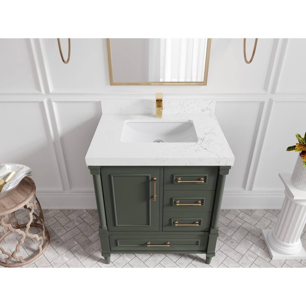 Willow Collections Hudson 30 in. W x 22 in. D x 36 in. H Bath Vanity in Pewter Green with 2 in. Empira Quartz Top HDSN_PGN_EMP_WT_30