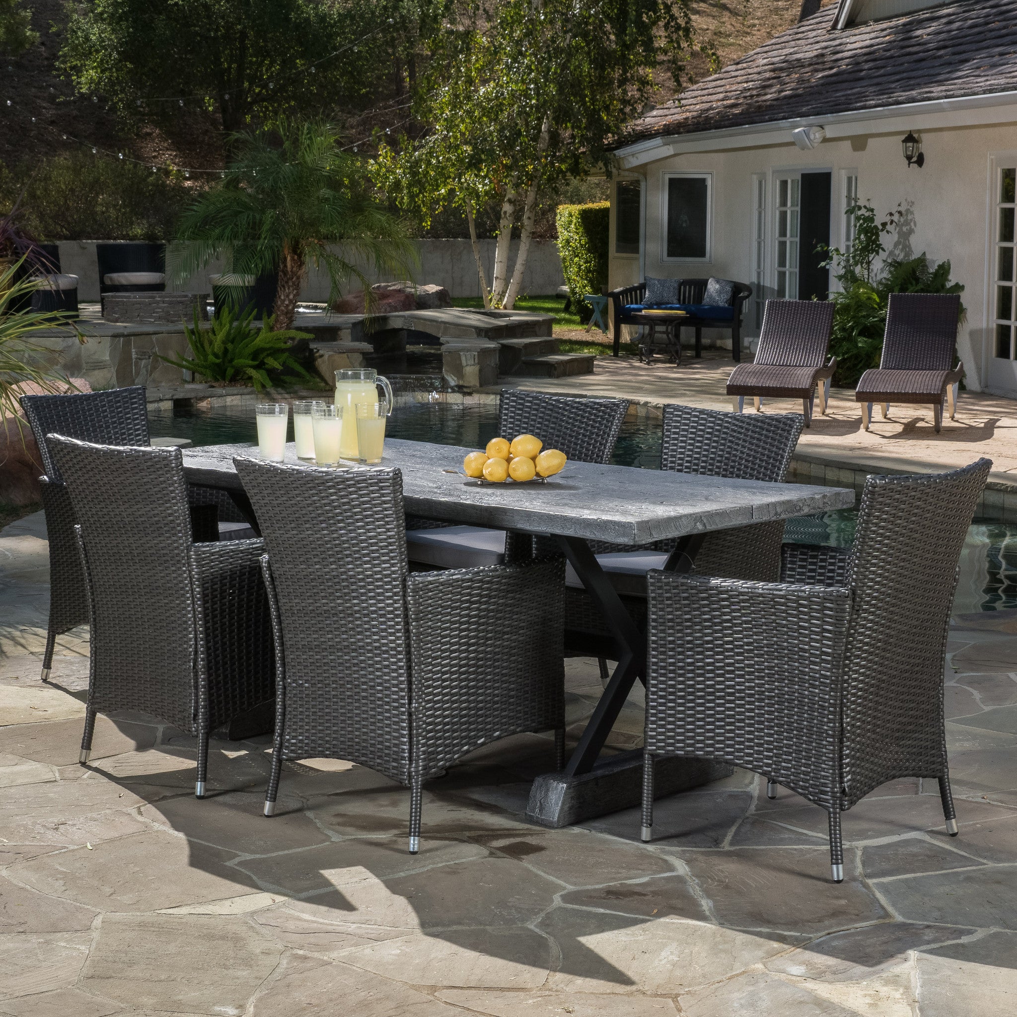 Myrtle Outdoor 7 Piece Lightweight Concrete Dining Set