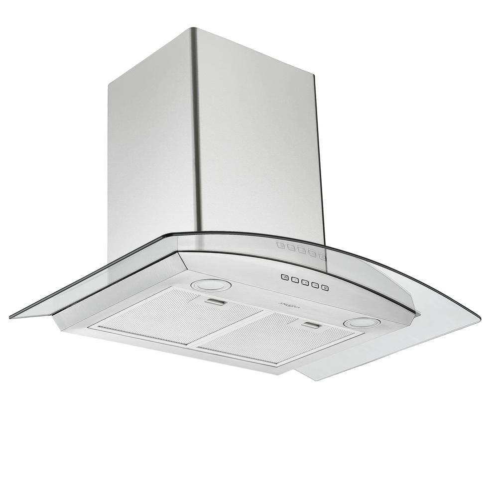 Ancona 30 in 440 CFM Convertible Wall Mounted Glass Canopy Range Hood with LED Lights in Stainless Steel