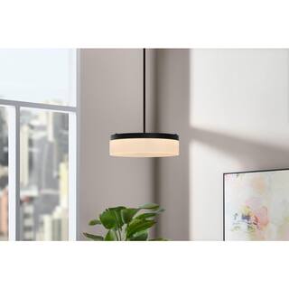 Hampton Bay Chartwell 35-Watt Integrated LED Matte Black Hanging Pendant with White Acrylic Shade HD7877A1