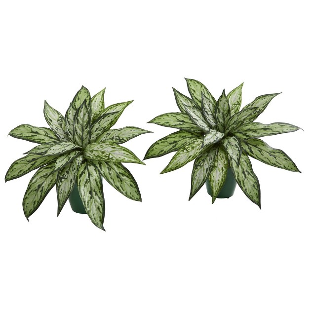 Nearly Natural 8 in Silver Queen Artificial Plant In Green Planter set Of 2