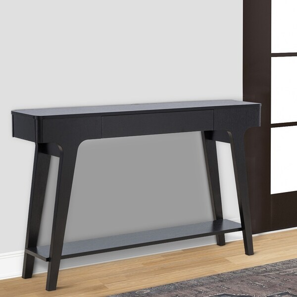 Lue 47 Inch Wood Console Sofa Table， 1 Drawer， Bottom Shelf， Black