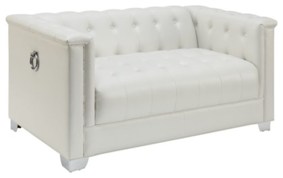 Coaster Chaviano Contemporary Faux Leather Tufted Loveseat in White   Contemporary   Loveseats   by Homesquare  Houzz