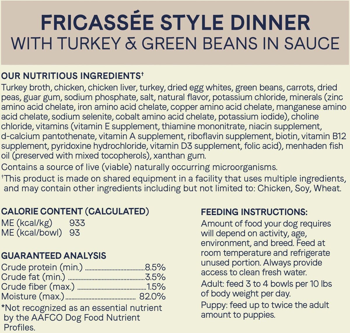 CANIDAE PURE Petite All Stages Small Breed Fricassee Style Dinner with Turkey and Green Beans Wet Dog Food Trays， 3.5-oz， case of 12