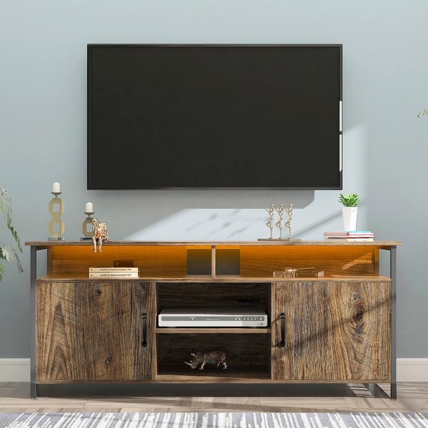 57'' Modern TV Cabinet Universal TV Stand with 3 Layer Shelvesand2 Handled Cabinet Entertainment Center