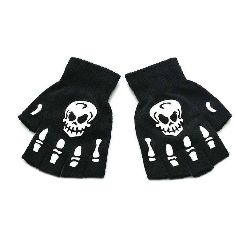 3pcs Skull Half-finger Gloves Glow In The Dark