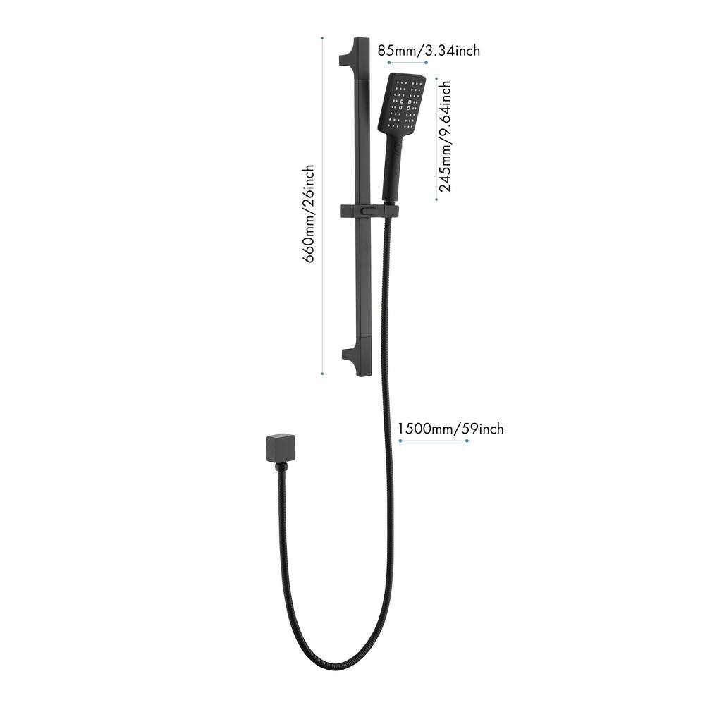 FORCLOVER 3-Spray Patterns with 1.75 GPM 4 in. Wall Mount Handheld Shower Head with 28 in. Adjustable Slide Bar in Matte HE-308MB