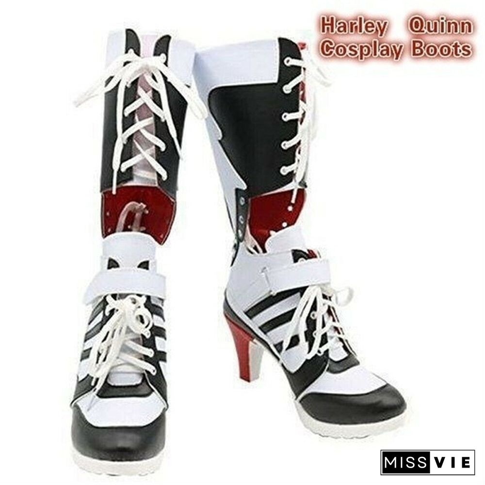 US 5-10.5 For Harley Quinn Cosplay Boots Suicide Squad  Costume white boots red bottom high heels