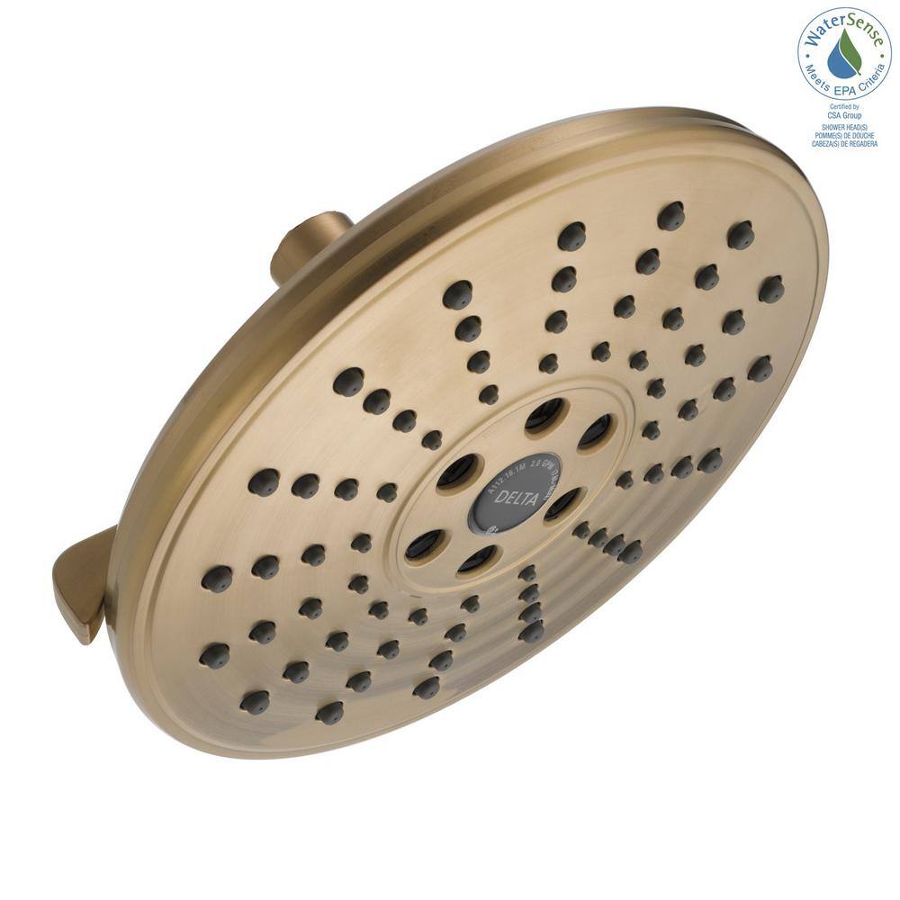 Delta 3-Spray Patterns 1.75 GPM 7.69 in. Wall Mount Fixed Shower Head with H2Okinetic in Lumicoat Champagne Bronze 52688-CZ-PR