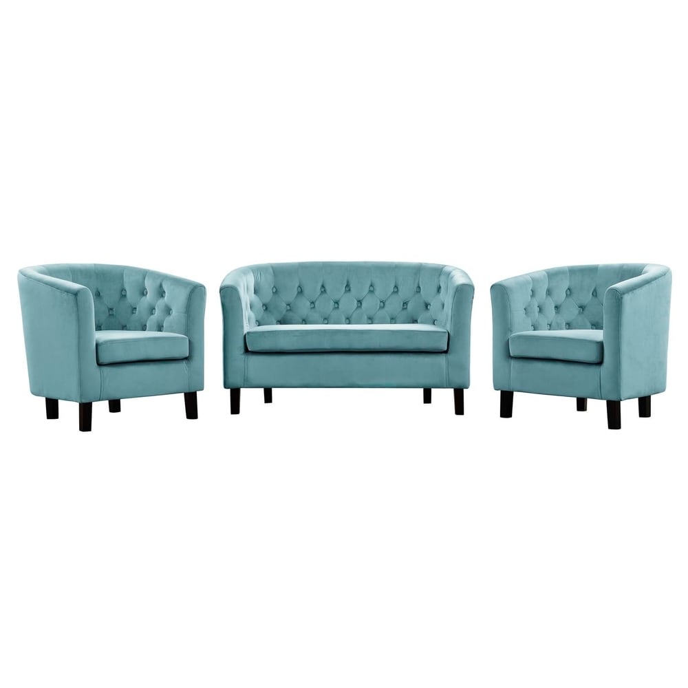 Prospect 3 Piece Velvet Loveseat and Armchair Set