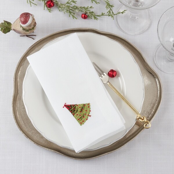 Embroidered Table Napkins With Christmas Tree Design (Set of 4)