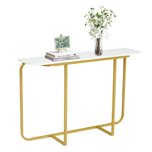 Curved Entryway Accent Table， Console Table w/ Metal Frame， Entryway End Table for Living Room Hallway Corridor