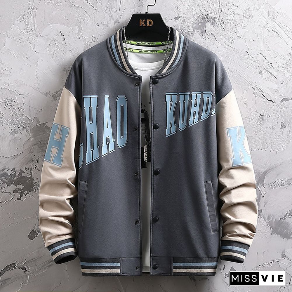 Fashion Printed Stand-Collar Baseball Jacket