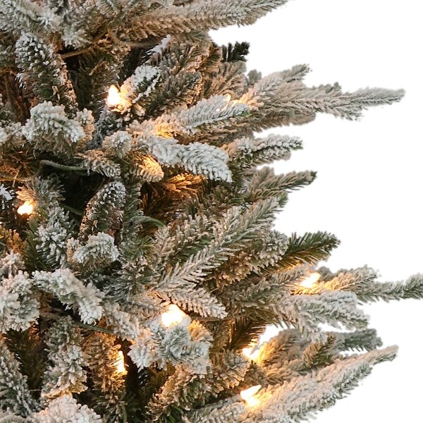 Puleo International PreLit 2' Potted Flocked Pencil Arctic Fir Artificial Christmas Tree