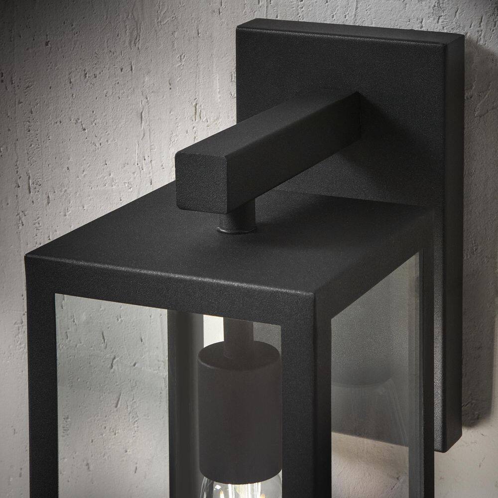 Hampton Bay Matte Black Farmhouse Outdoor 1-Light  Wall Sconce with Clear Glass Shade 44772