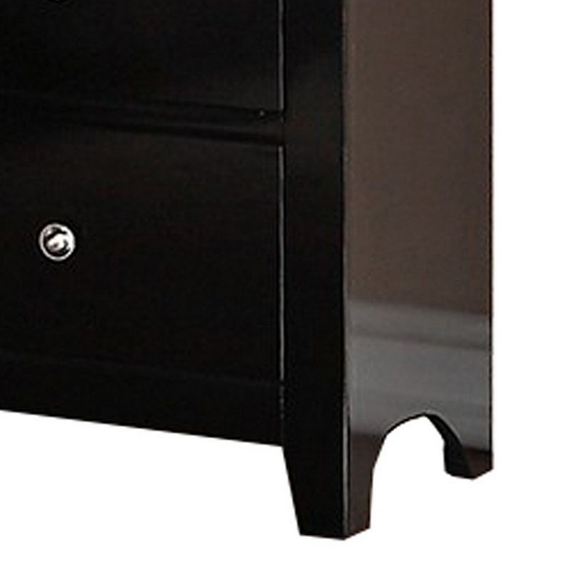 2 Drawer Wooden Nightstand with Metal Knobs， Espresso Brown