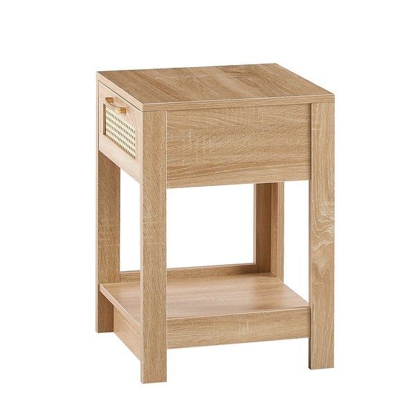 Rectangle MDF Rattan End Table with Drawer Modern Nightstand Side Table - 15.75*15.75