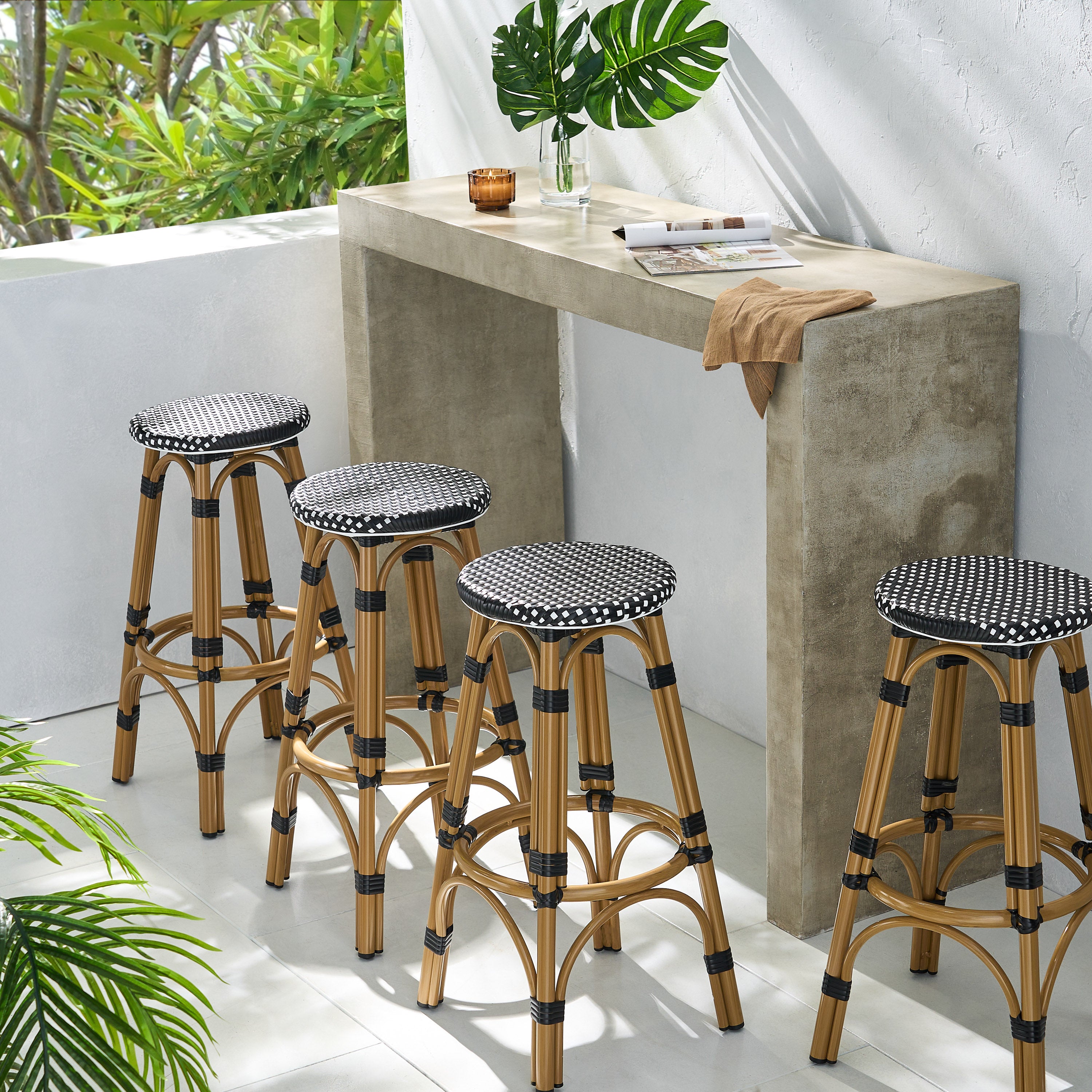 Dohney Outdoor French Aluminum 29.5 Inch Barstools, Set of 4