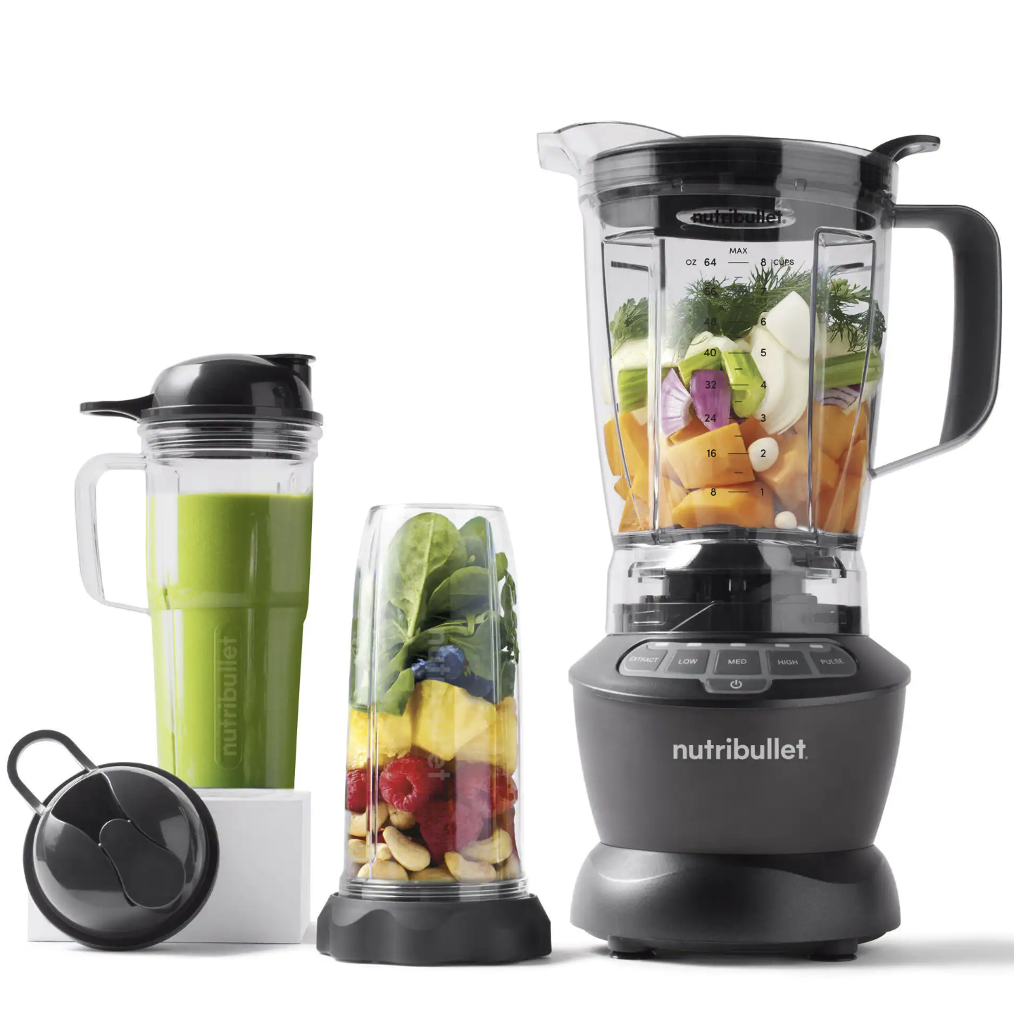 NutriBullet NBF-50500 64 oz. 3-Speed Black Combo Blender with Pulse and Extract， Black