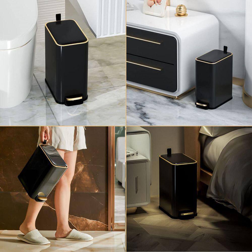 Dracelo Small Bathroom Step Trash Can with Lid Soft Close in Black B09Y3YWQSF