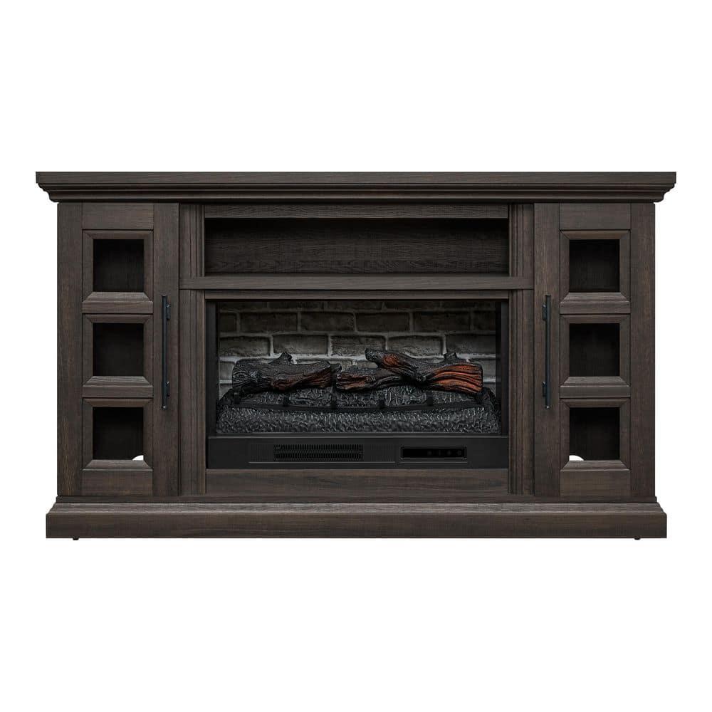 StyleWell Chelsea 62 in Freestanding Electric Fireplace TV Stand in Dark Brown Ash