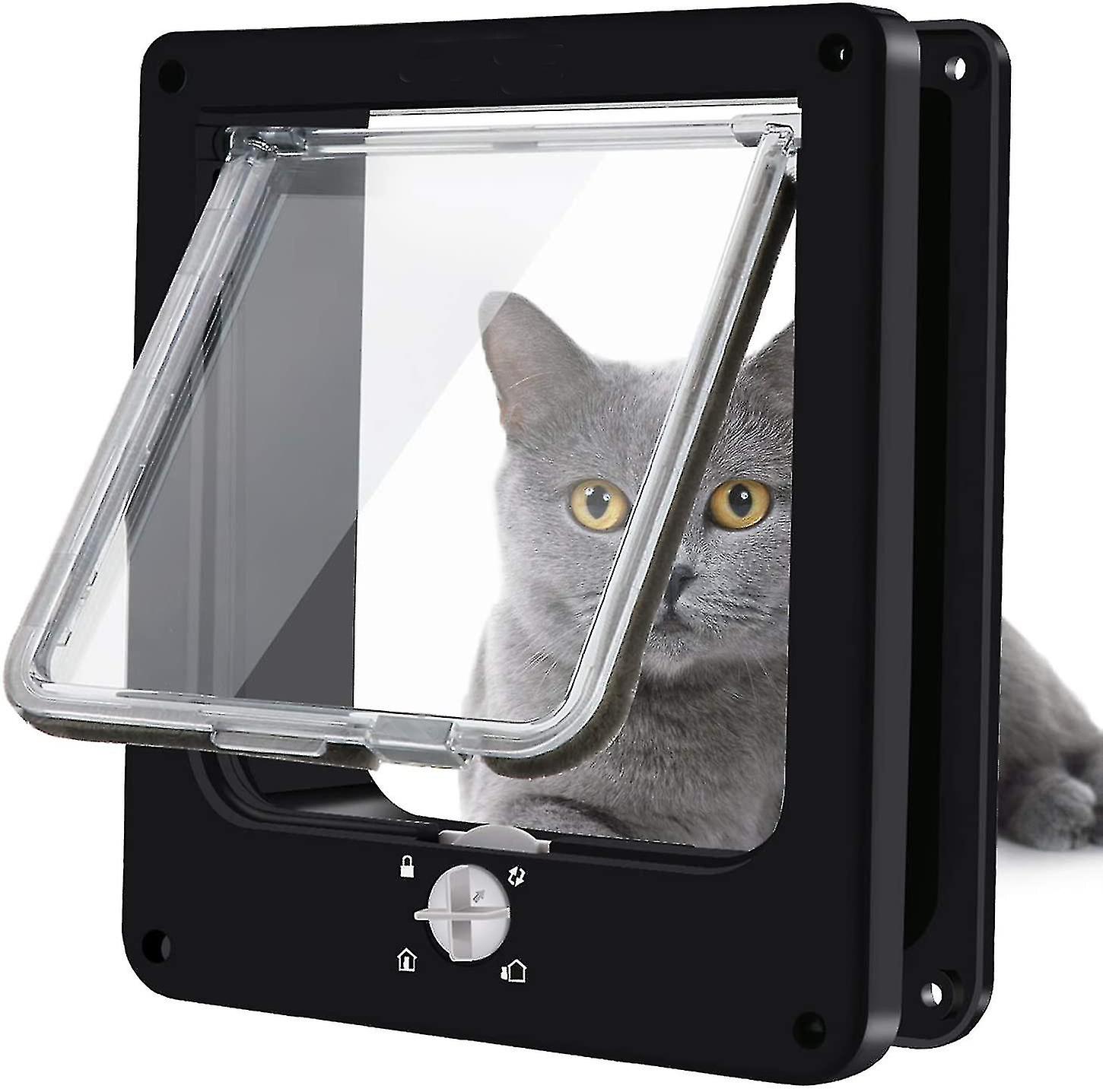 Upgrade Your Cat's Freedom with the Medium Black Magnetic Pet Door - 4-Way Locking System for Security and Independence