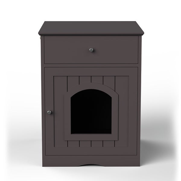 Wooden Pet House Side Table with Drawer，Espresso