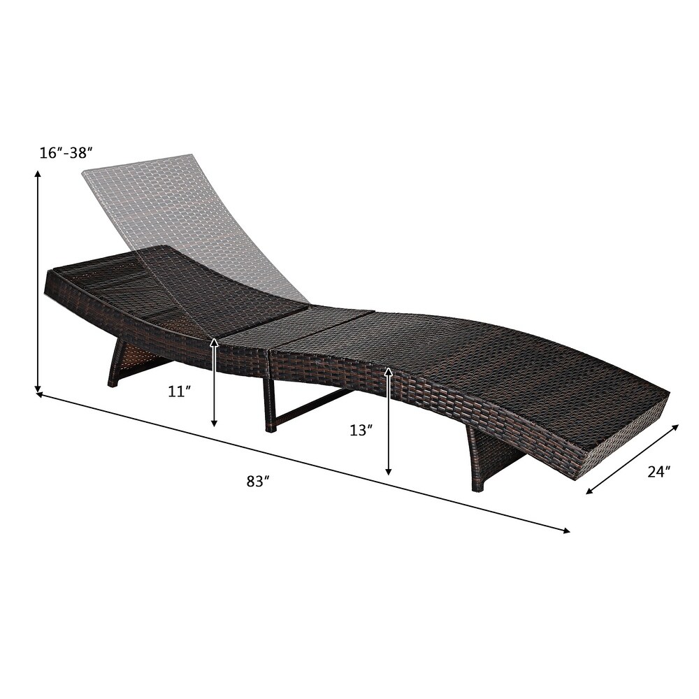 Outdoor Folding Chaise Lounge Rattan Leisure Reclining Lounge Chair