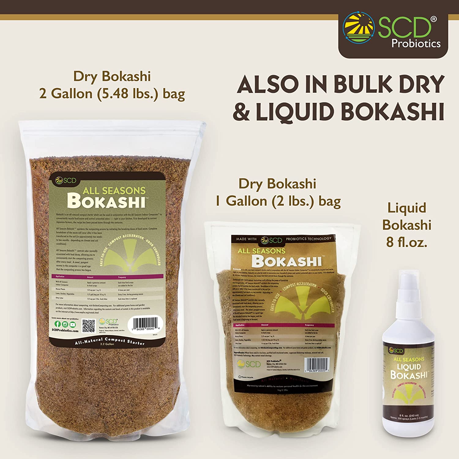 All Seasons Bokashi Compost Starter - Dry Bokashi Bran for Kitchen Compost Bin by SCD Probiotics - 2.2 Gallons, 5 Lbs.