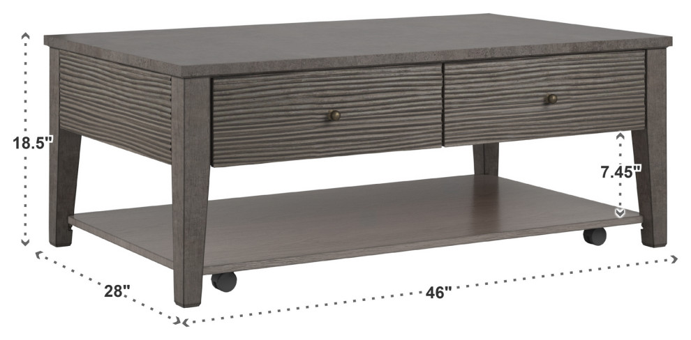 Lunenburg Antique Grey Finish Grey Fiber Cement Coffee Table with Self   Modern   Coffee Tables   by Inspire Q  Houzz