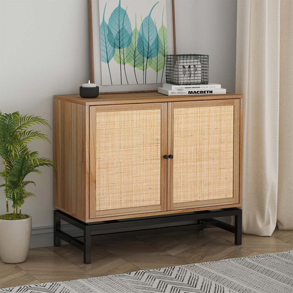 Natural Rattan Accent Storage Cabinet with Adjustable Inner Shelf   32\