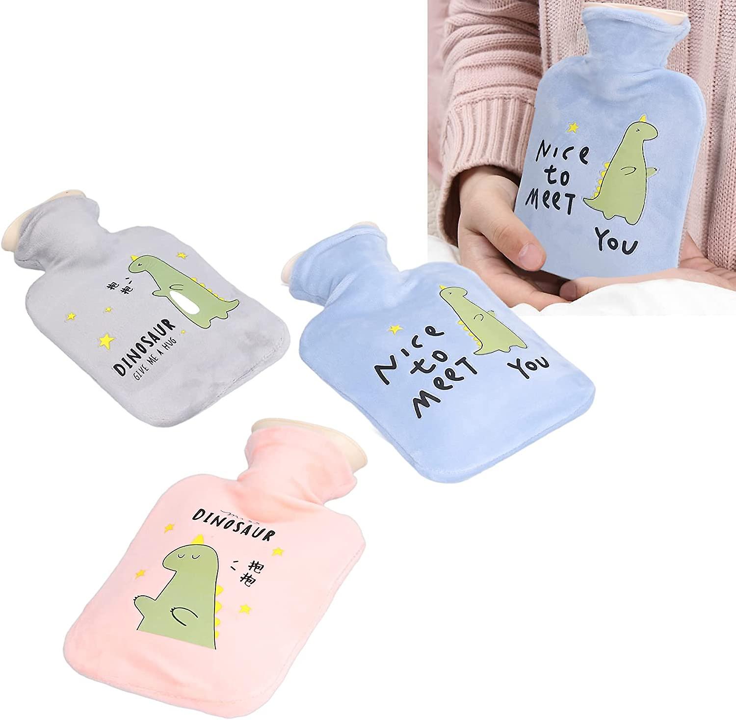 500ml Cartoon Dinosaur Hot Water Bottle， Thickened Leak Proof Hot Water Bag For The Treatment Of Muscle Soreness(blue)