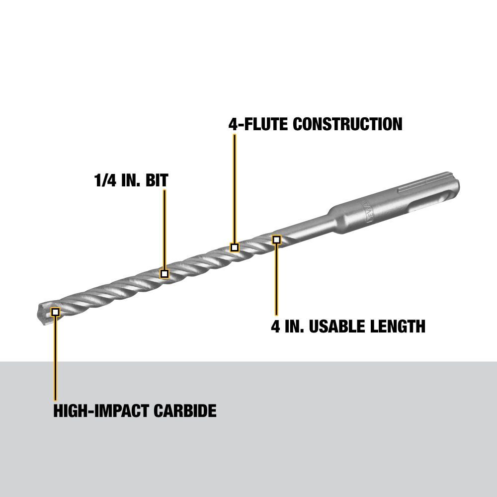 DEWALT 1/4 in x 4 in x 6 in Solid Carbide SDS Plus Hammer Drill Bit DW5517 from DEWALT