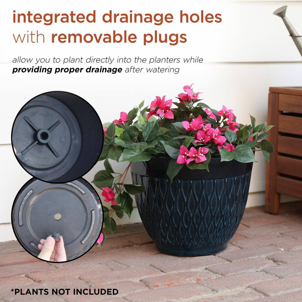 Alpine Corporation Indoor/Outdoor Resin Stone-look Planters with Drainage Holes， Blue (Set of 2) CLL404BL-2