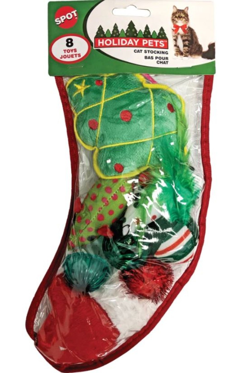 Spot Holiday Christmas Cat Toy Stocking， Medium， 8 Piece